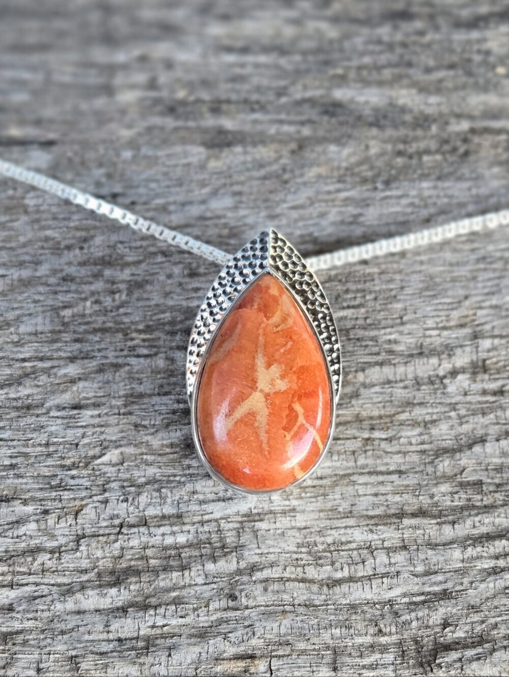 Nicky Butler 925 Sterling Silver Orange Spiny Teardrop Pendant Necklace Designer